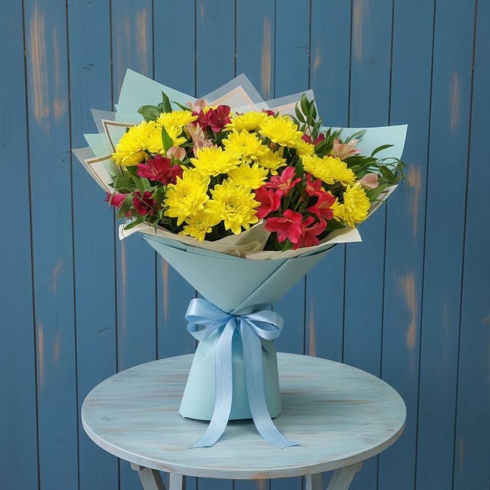Букет цветов из: Альстромерии и Хризантемы в Пионерском