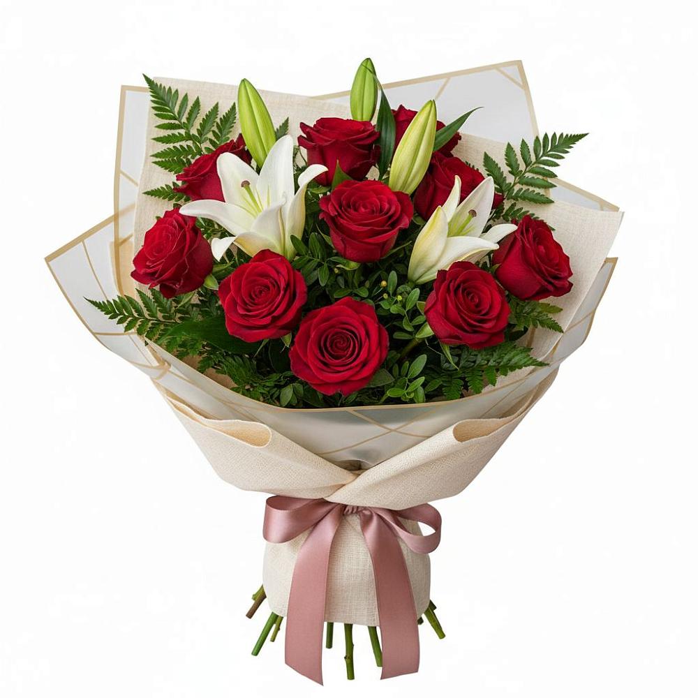 Букет цветов из: Лилии и Розы в Пионерском