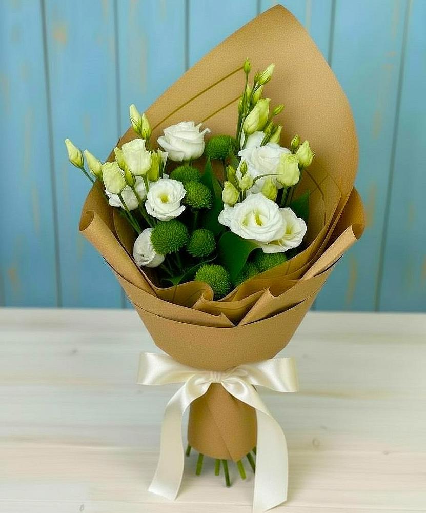 Букет цветов из: Хризантемы и Лизиантусы в Пионерском