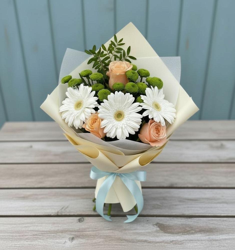 Букет цветов из: Герберы, Розы и Хризантемы в Пионерском