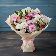 Букет цветов из:  Хризантемы, Альстромерии и Розы в Пионерском