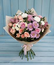 Букет цветов из:  Хризантемы, Розы и Альстромерии в Пионерском