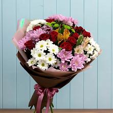 Букет цветов из:  Розы, Хризантемы и Альстромерии в Пионерском