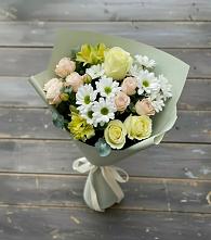 Букет цветов из:  Альстромерии, Розы и Хризантемы в Пионерском
